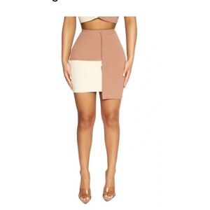 Naked wardrobe Square Ribbed Mini Skirt in coco & Oatmeal XL